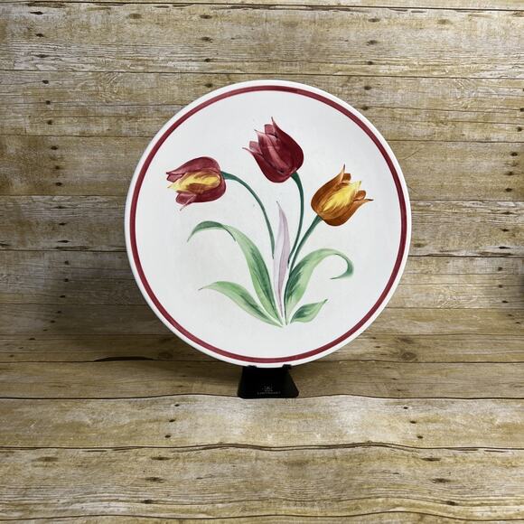 Pottery Guild of America Large Cake Plate-Hand-Painted Tulips-13.5-1940s Vintage - Picture 2 of 15